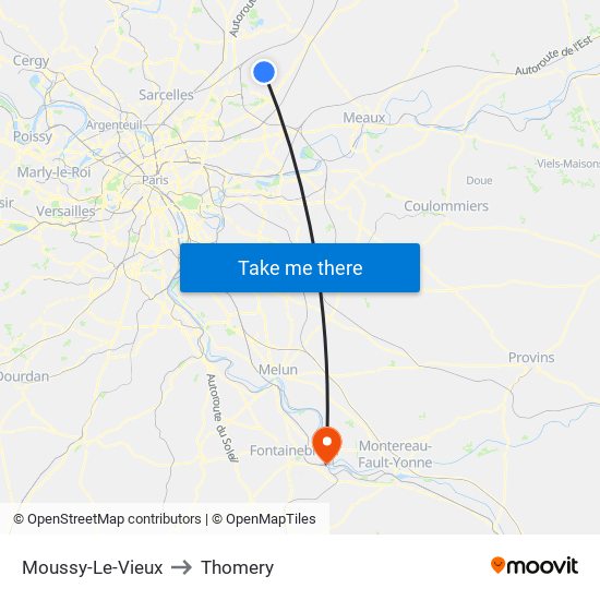 Moussy-Le-Vieux to Thomery map
