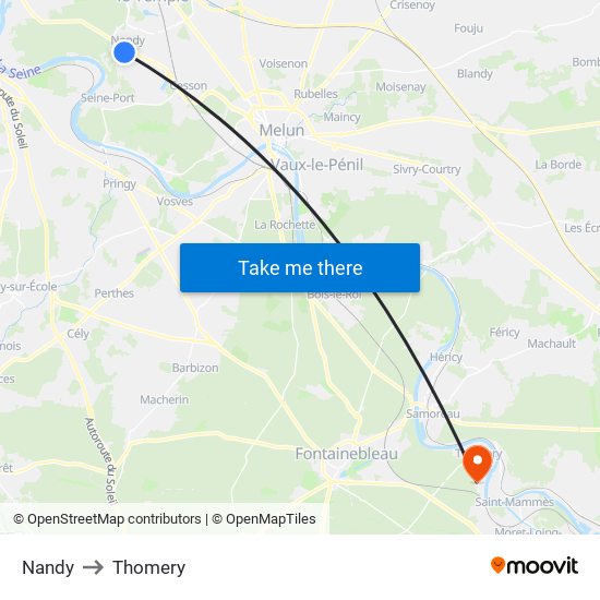 Nandy to Thomery map