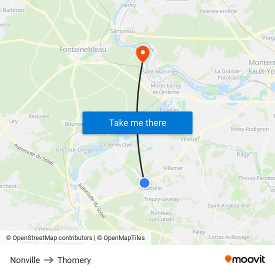 Nonville to Thomery map