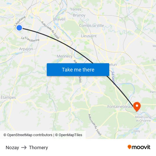Nozay to Thomery map