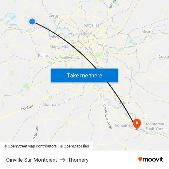 Oinville-Sur-Montcient to Thomery map