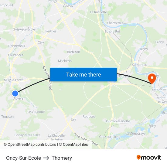 Oncy-Sur-Ecole to Thomery map