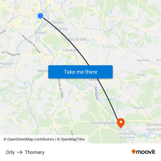 Orly to Thomery map