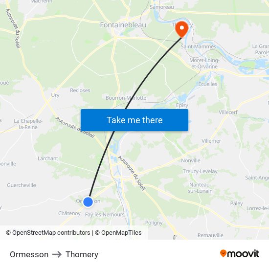 Ormesson to Thomery map