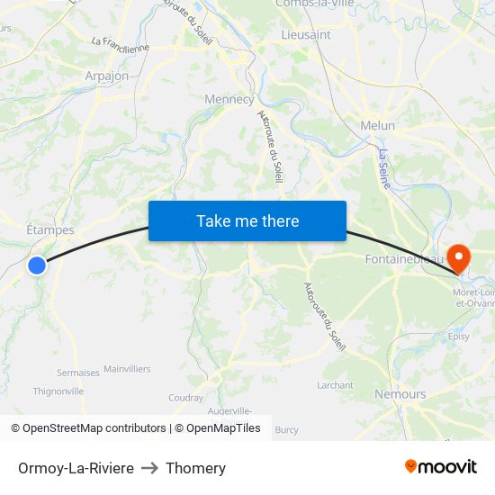 Ormoy-La-Riviere to Thomery map
