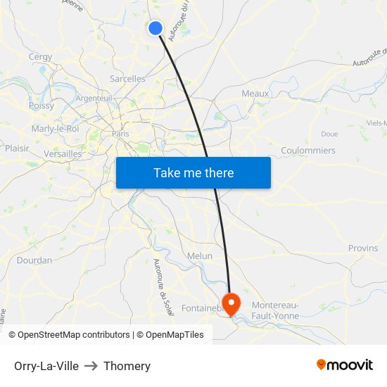 Orry-La-Ville to Thomery map