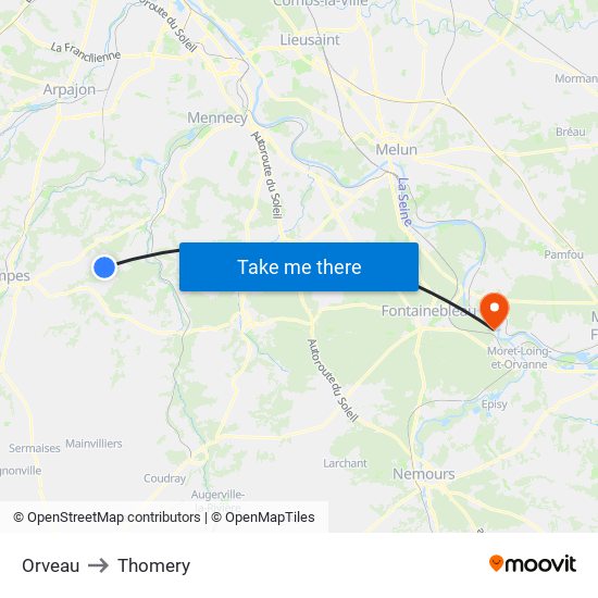Orveau to Thomery map
