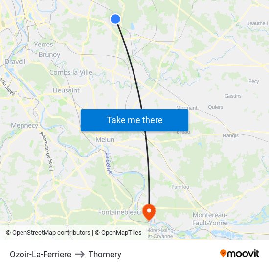 Ozoir-La-Ferriere to Thomery map