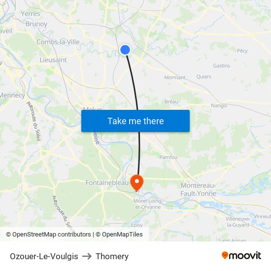 Ozouer-Le-Voulgis to Thomery map