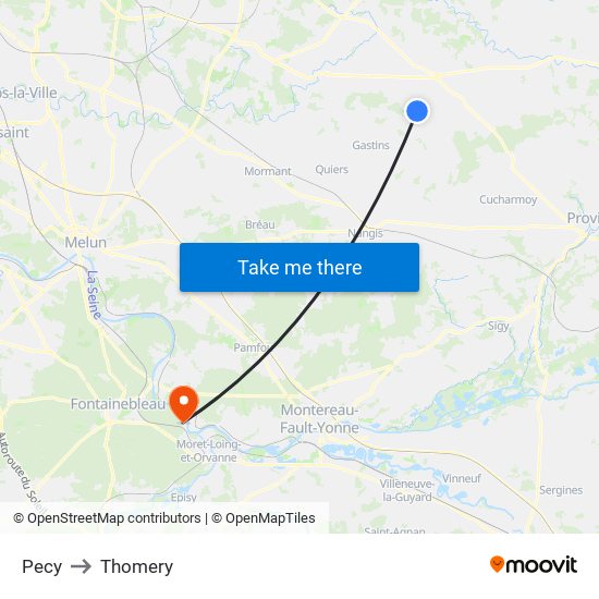 Pecy to Thomery map