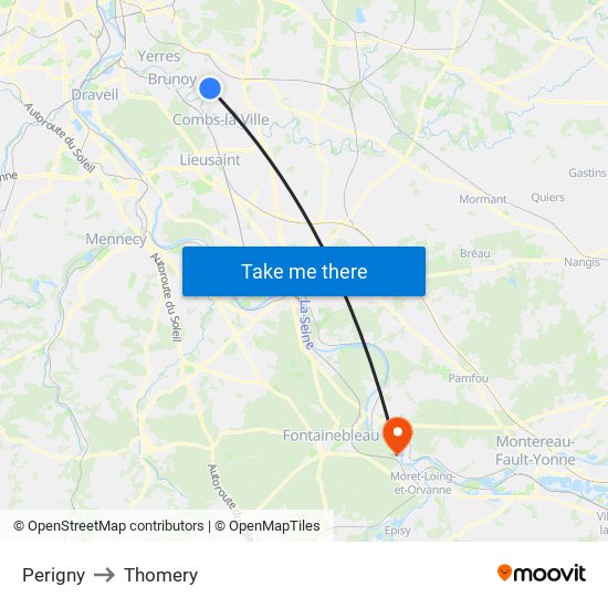 Perigny to Thomery map