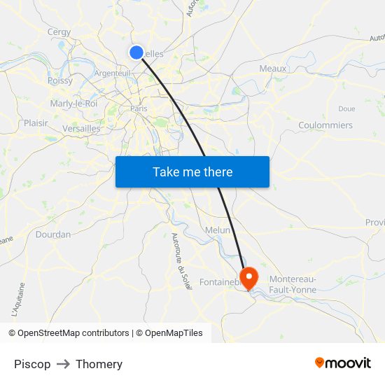 Piscop to Thomery map