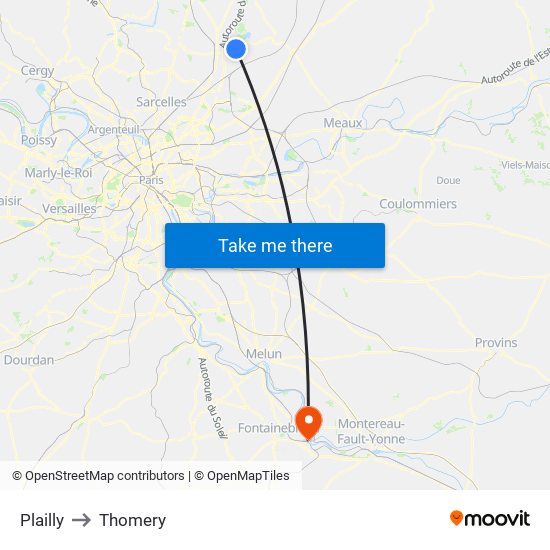 Plailly to Thomery map