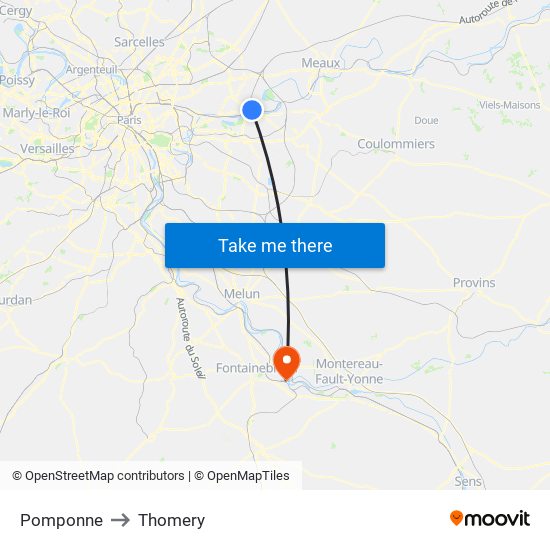 Pomponne to Thomery map