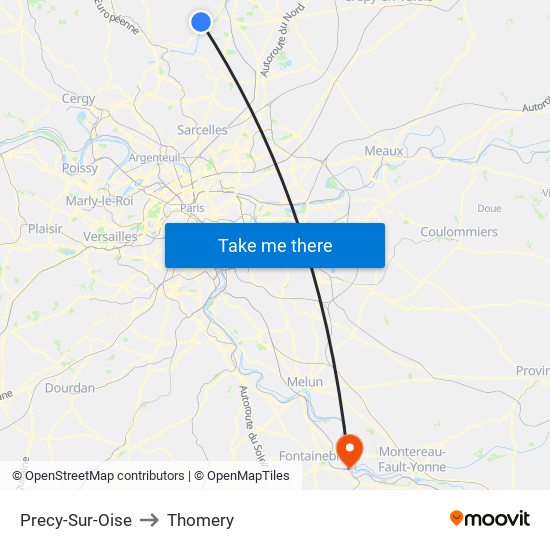 Precy-Sur-Oise to Thomery map