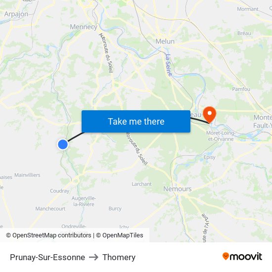 Prunay-Sur-Essonne to Thomery map