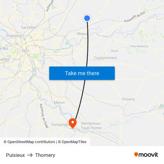 Puisieux to Thomery map