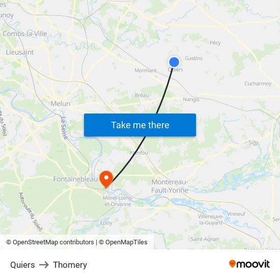 Quiers to Thomery map