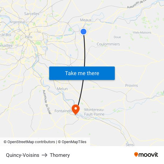 Quincy-Voisins to Thomery map