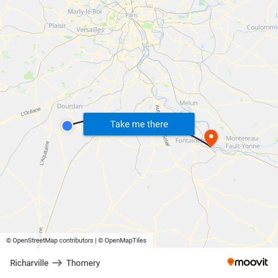 Richarville to Thomery map