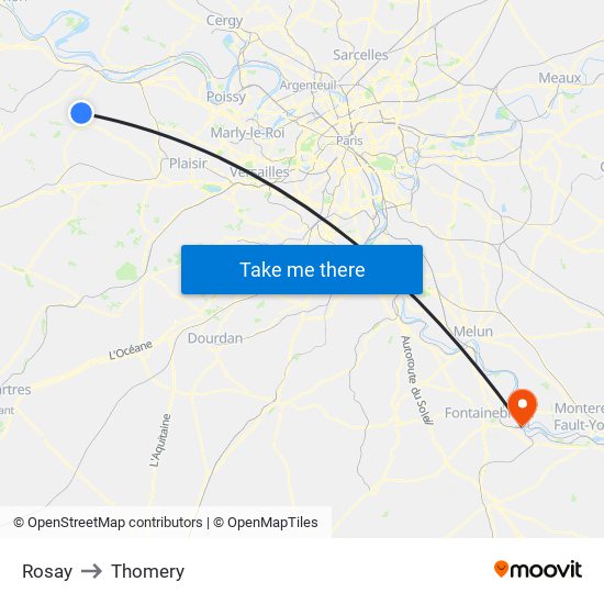 Rosay to Thomery map