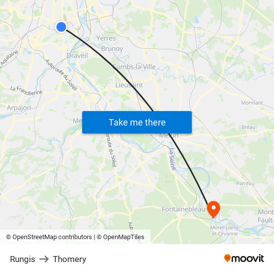 Rungis to Thomery map