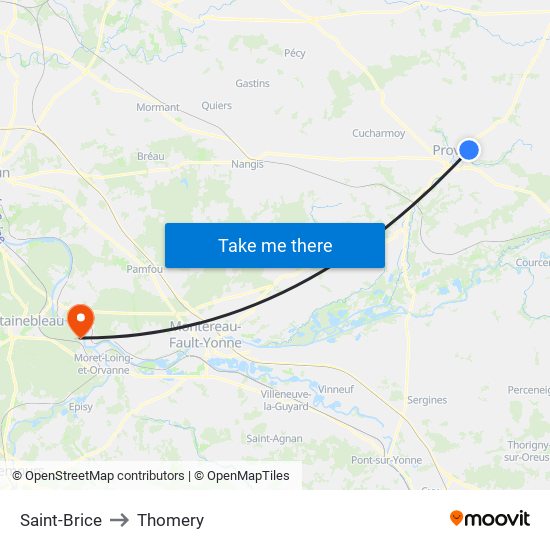 Saint-Brice to Thomery map