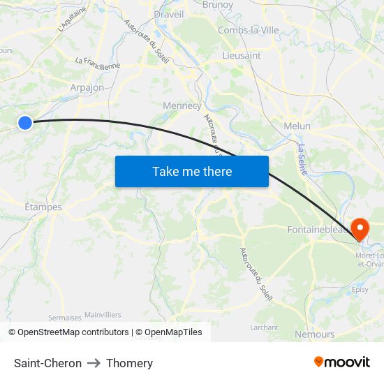 Saint-Cheron to Thomery map