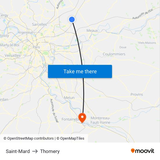 Saint-Mard to Thomery map