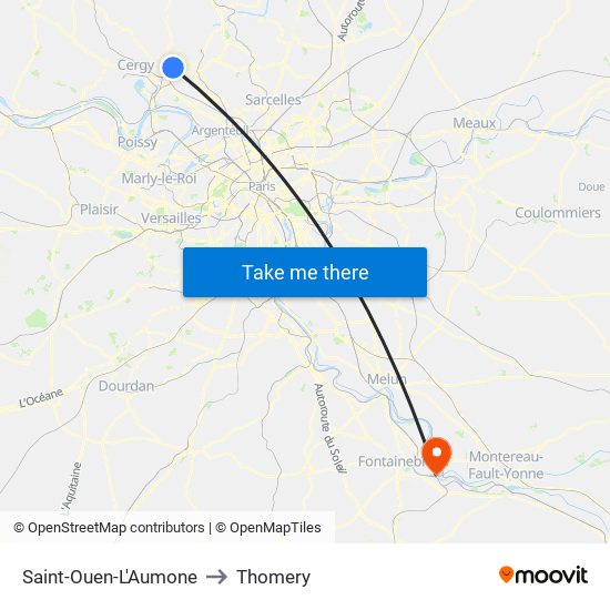 Saint-Ouen-L'Aumone to Thomery map