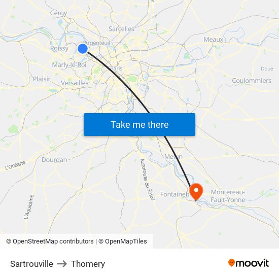 Sartrouville to Thomery map