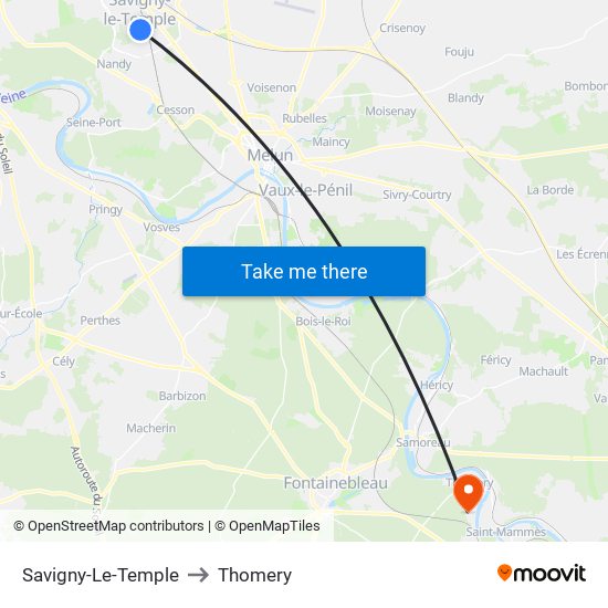 Savigny-Le-Temple to Thomery map