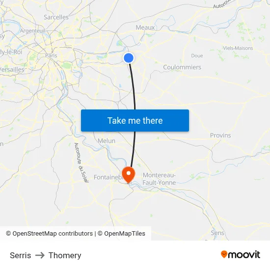 Serris to Thomery map