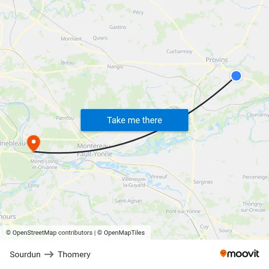 Sourdun to Thomery map