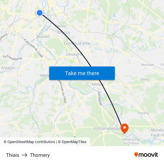 Thiais to Thomery map