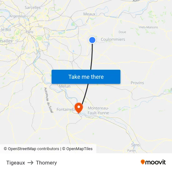 Tigeaux to Thomery map