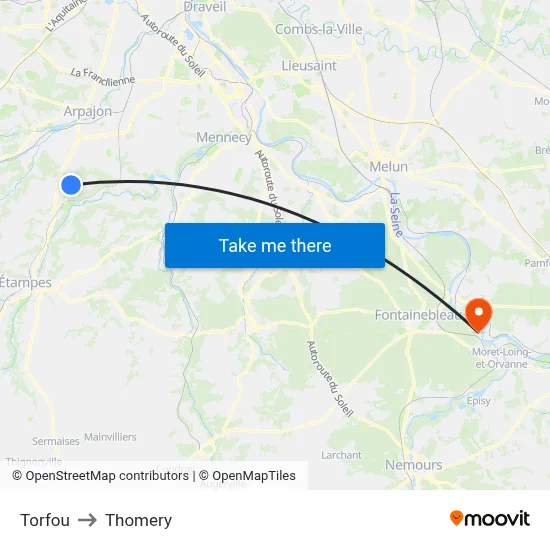 Torfou to Thomery map