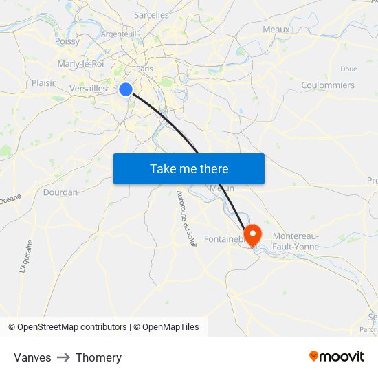 Vanves to Thomery map