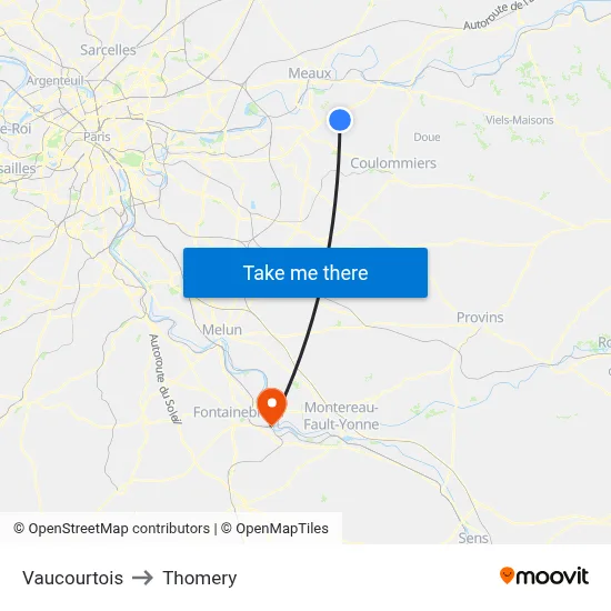 Vaucourtois to Thomery map
