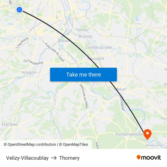 Velizy-Villacoublay to Thomery map