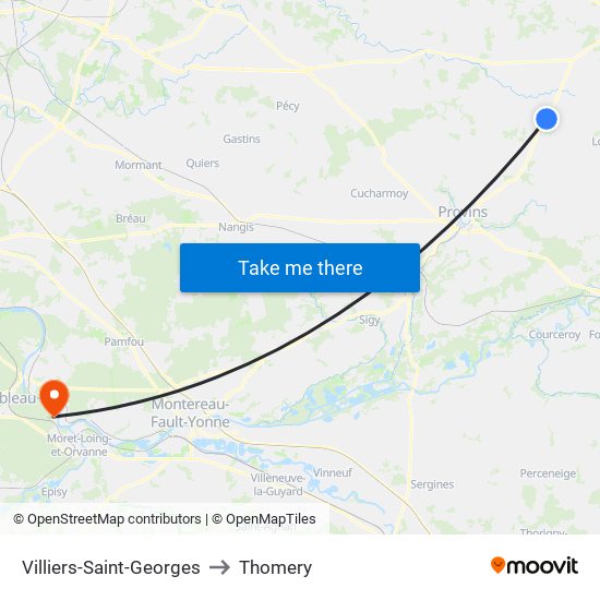 Villiers-Saint-Georges to Thomery map