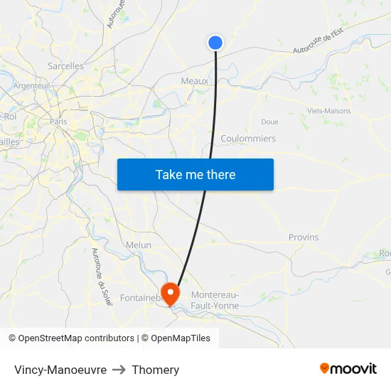 Vincy-Manoeuvre to Thomery map