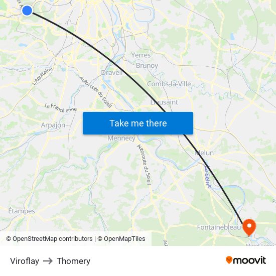 Viroflay to Thomery map