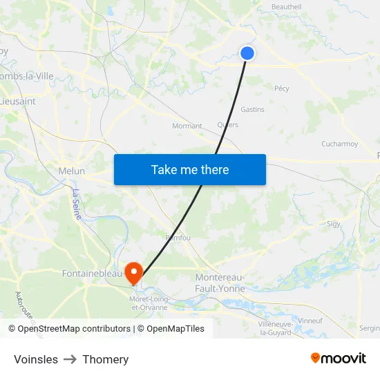 Voinsles to Thomery map