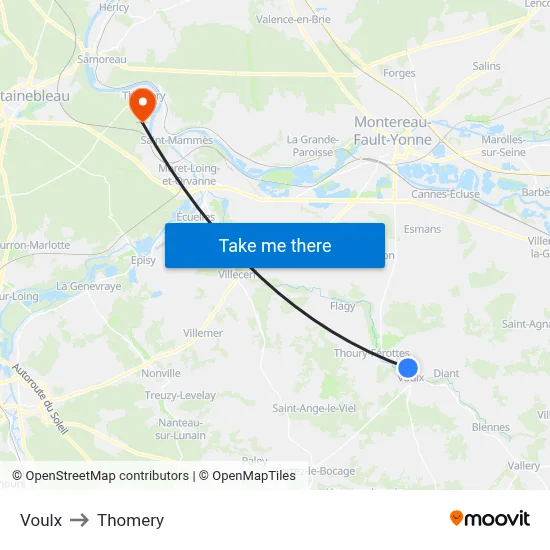 Voulx to Thomery map