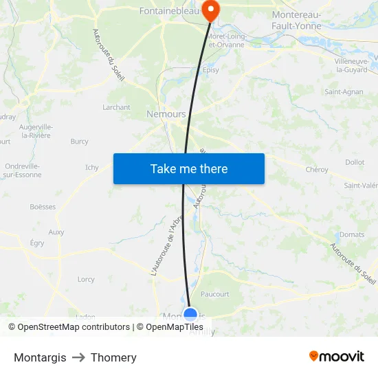 Montargis to Thomery map