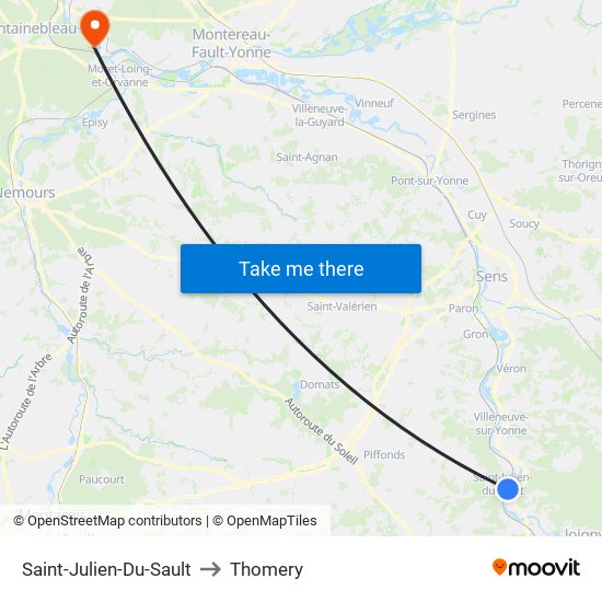Saint-Julien-Du-Sault to Thomery map