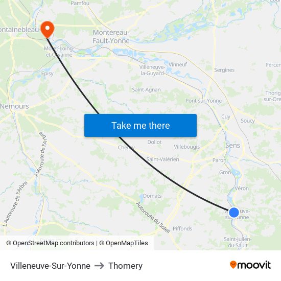 Villeneuve-Sur-Yonne to Thomery map