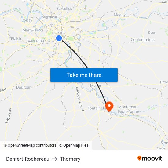 Denfert-Rochereau to Thomery map