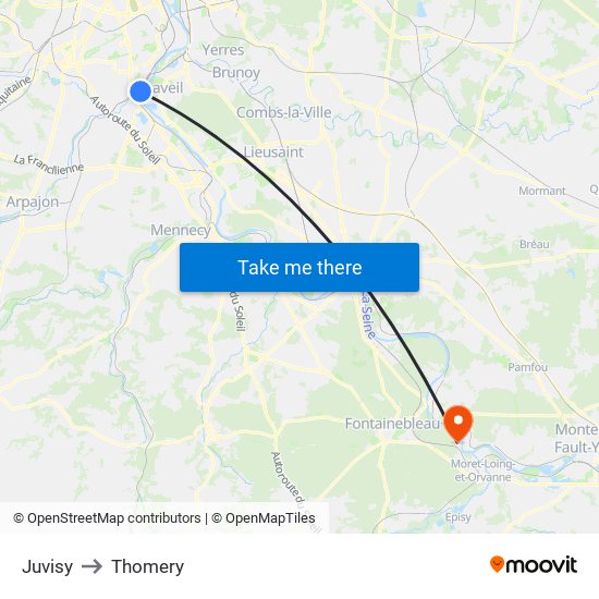 Juvisy to Thomery map